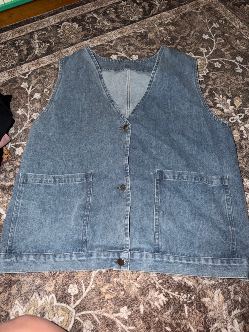 Denim Button-Front Vest in Medium Blue